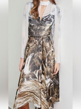 BCBGMaxAzria Brown, White & Brown High-Low Dress